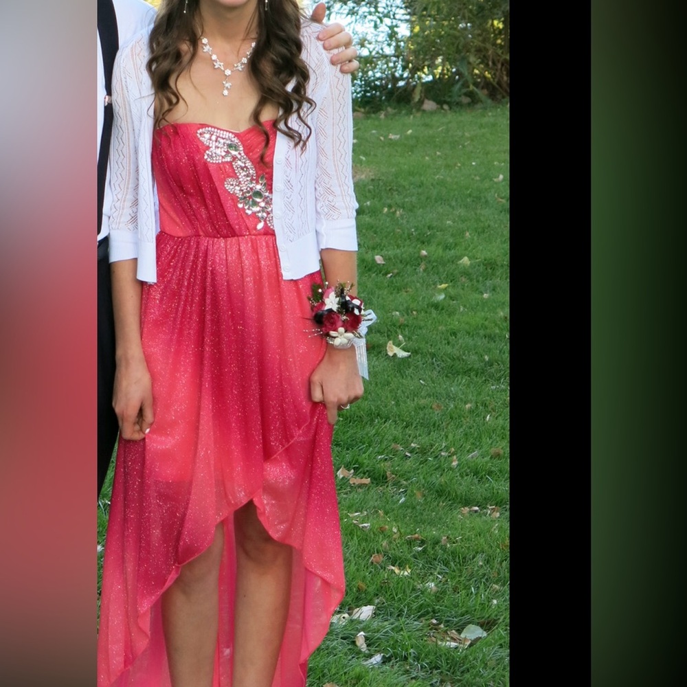 Trixxi Pink Ombre Glitter High-Low Formal Dress